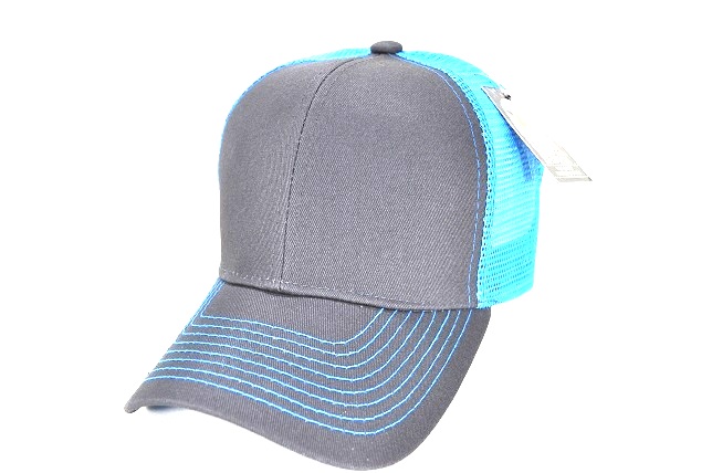 038-COTTON TRUCKER MESH VELCRO - D.GREY/AQUA